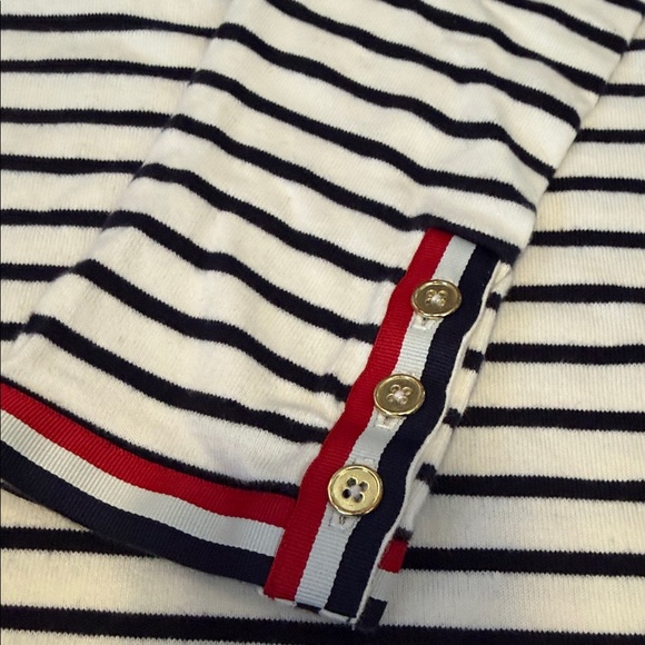 Talbots Nautical Navy and White Striped Boatneck top w/Red Accents Size Medium - Picture 5 of 5